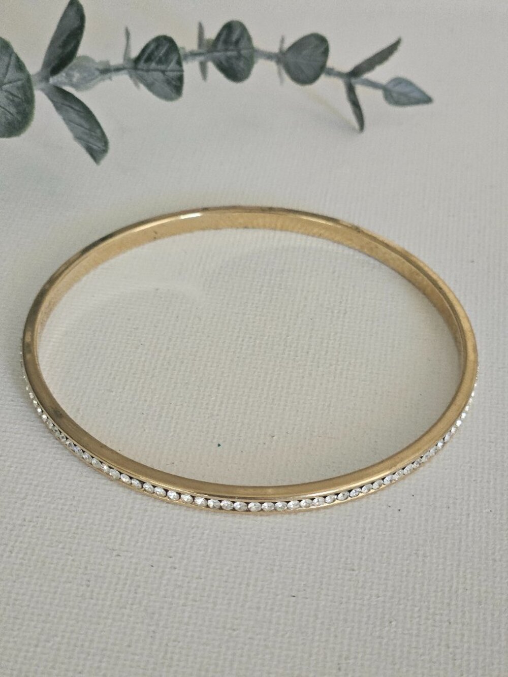 Vintage Monet Gold Tone Rhinestone Slim Bangle Bracelet Signed Classic